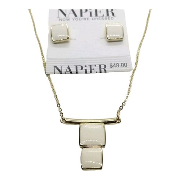 Napier Set Earrings Necklace Square Cream Gold Necklace Earrings - Picture 1 of 10